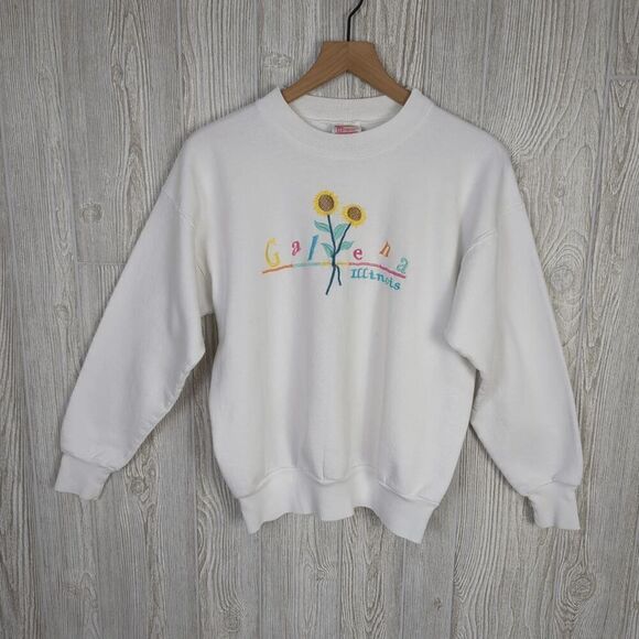 Vintage 90s Hanes Adult Medium White Pullover Sweater Galena Illinois - Picture 2 of 7